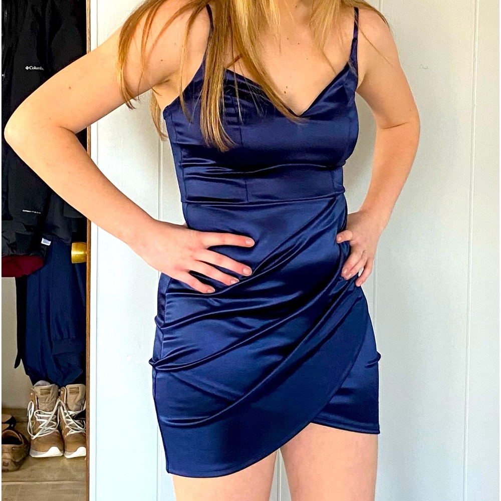 Windsor formal dress dark blue satin size medium